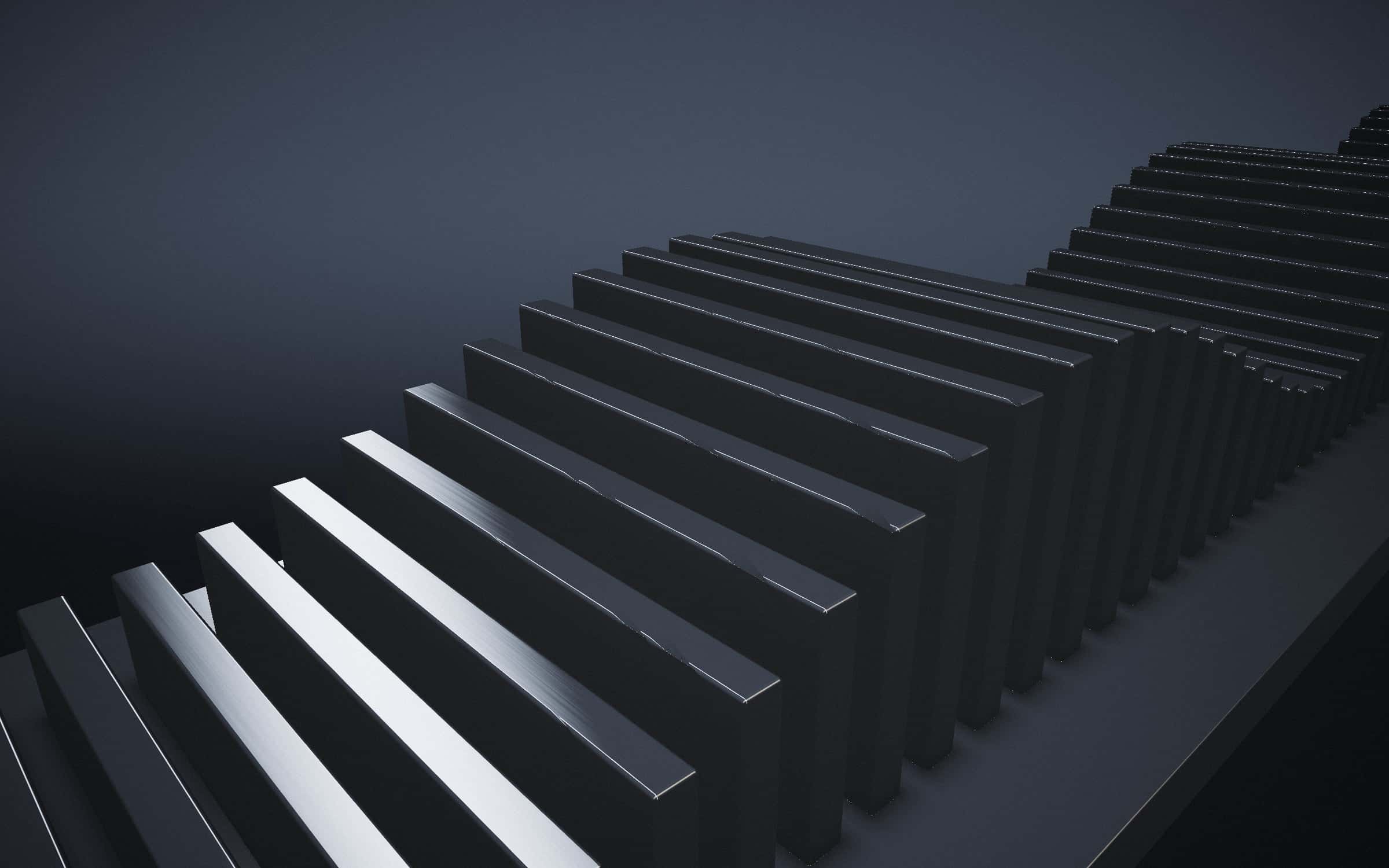 Machined aluminium fins catching a cold strip light