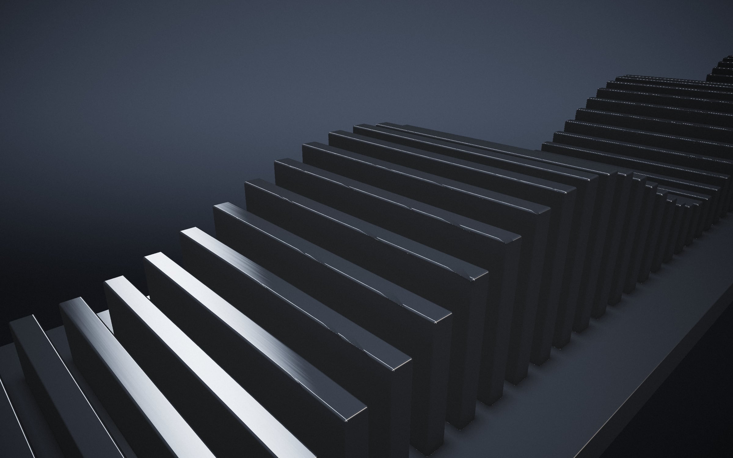 Machined aluminium fins catching a cold strip light