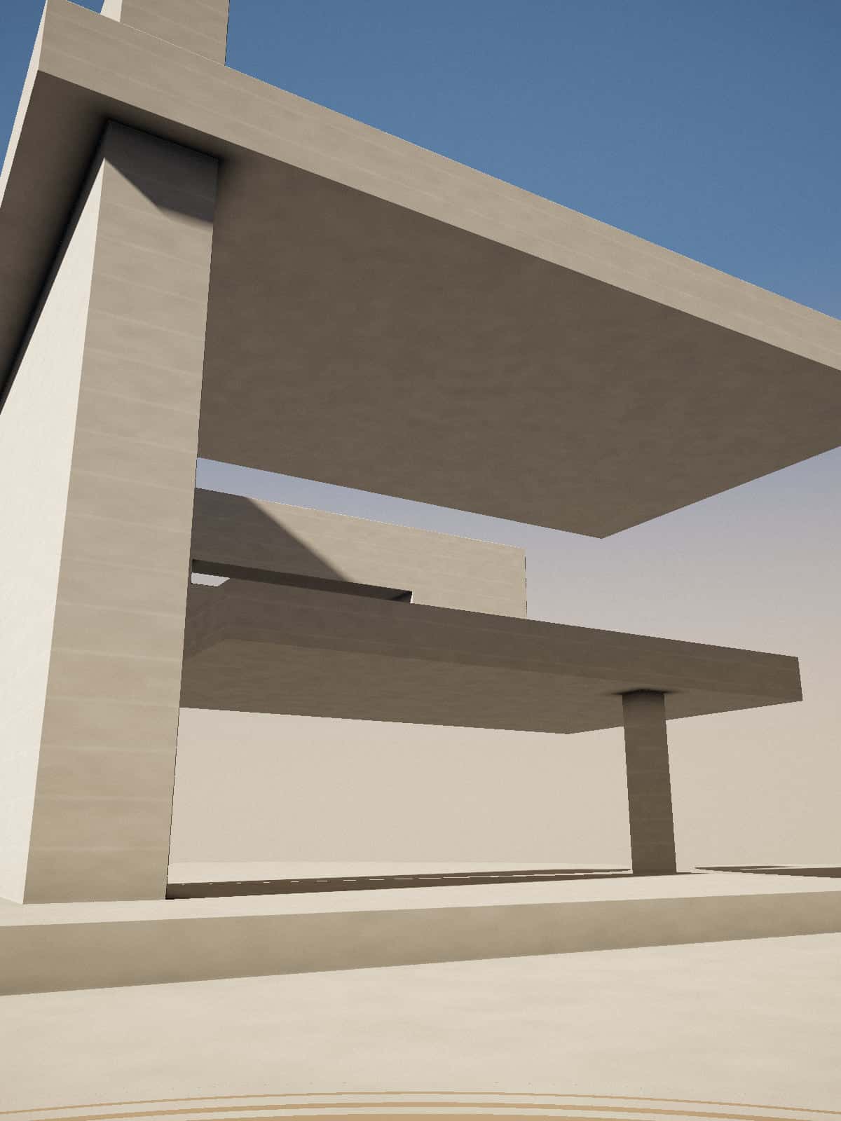 Concrete cantilevered slabs under hard sunlight