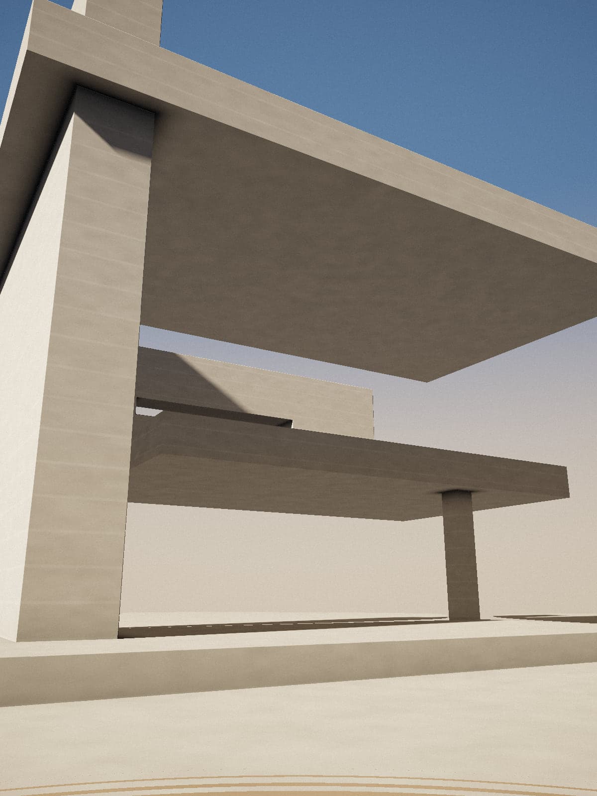 Concrete cantilevered slabs under hard sunlight