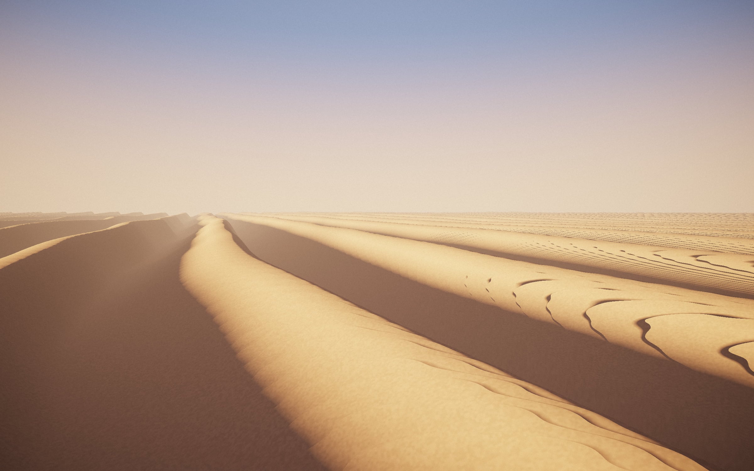 Wind-cut Saharan dune crests in low golden light