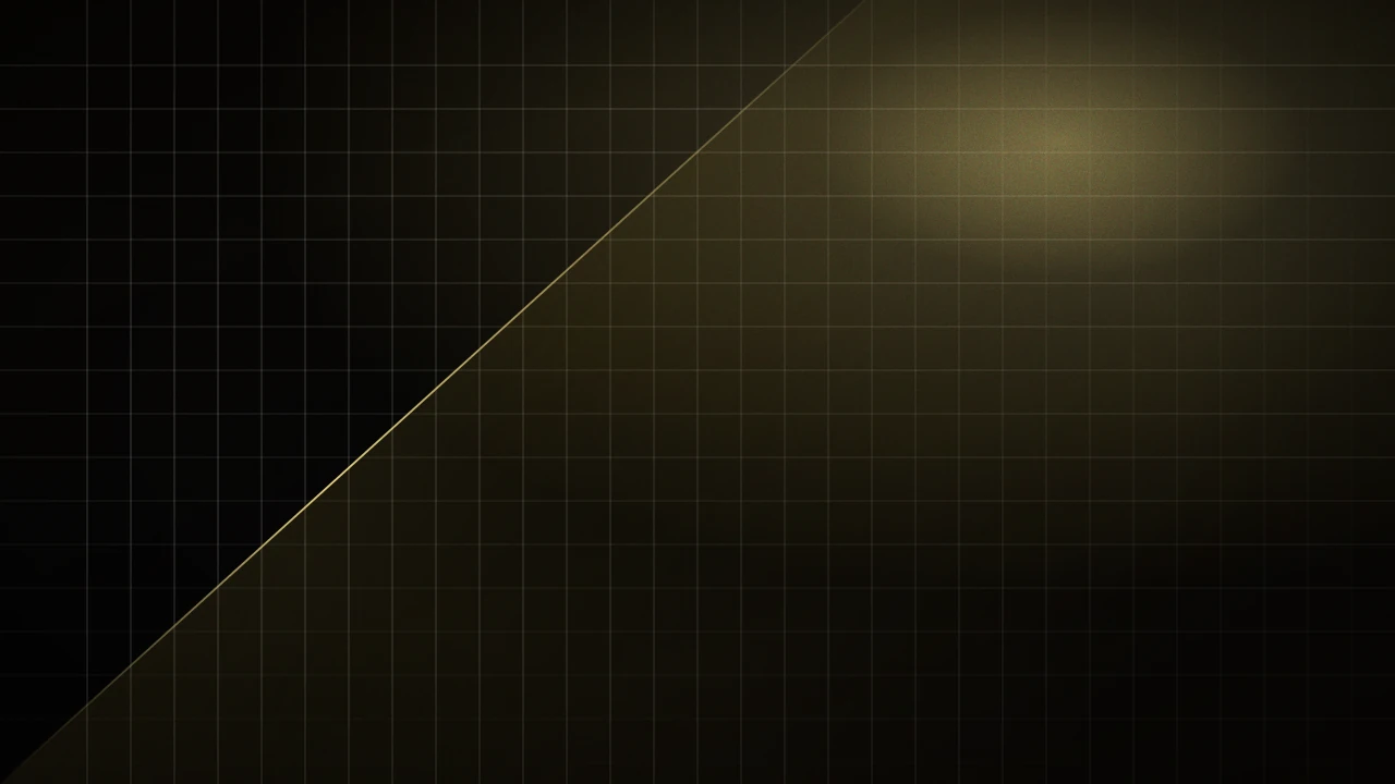 Abstract composition: a measured grid crossed by a wide plane of golden light