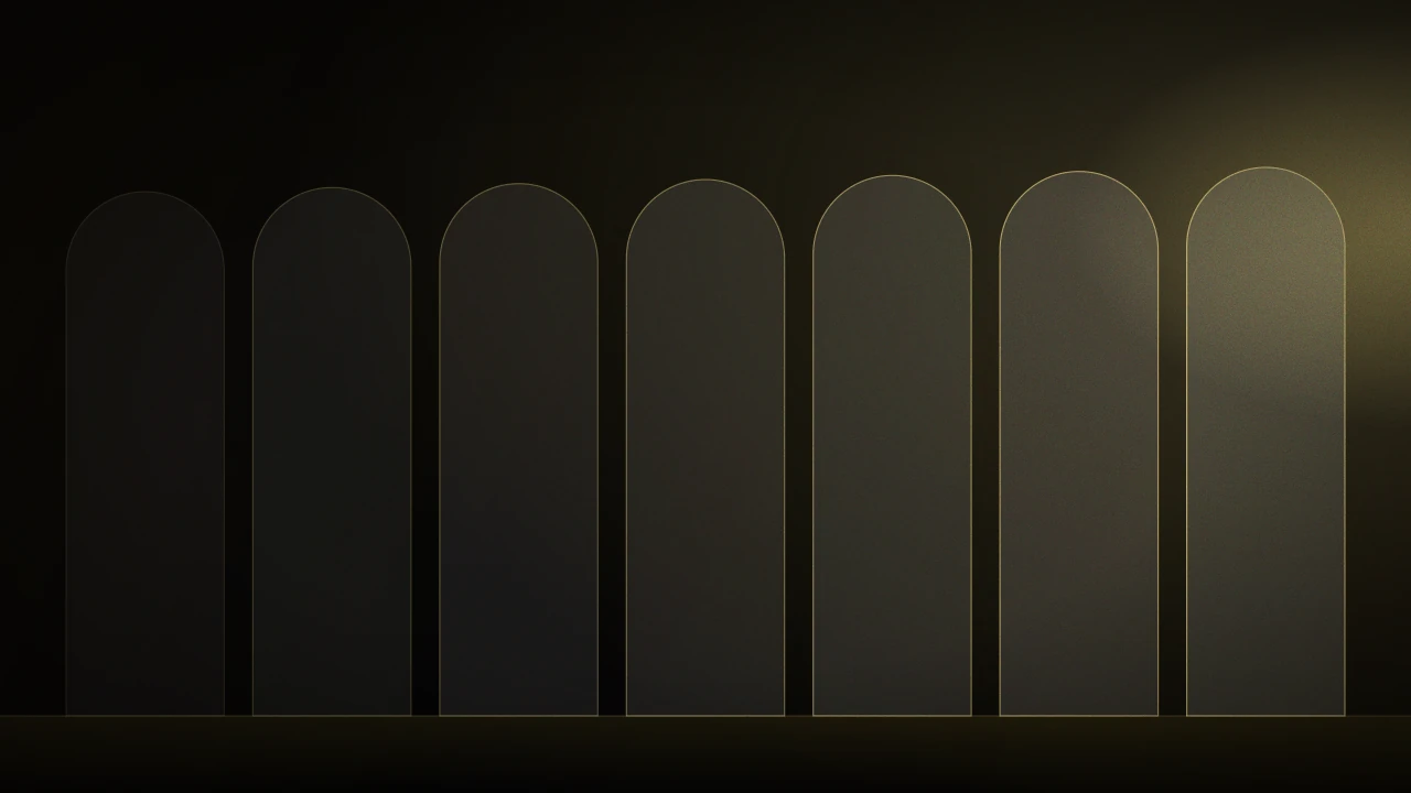 Abstract composition: a colonnade of narrow arches under raking light